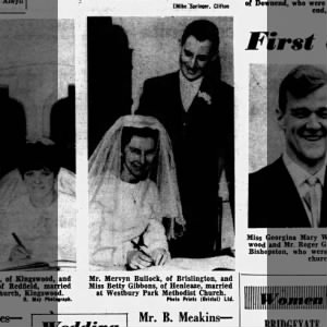Betty Gibbons and Mervyn Bullock marriage notice