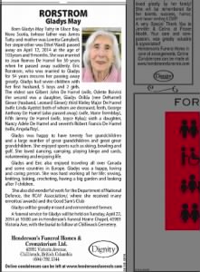 Obituary for Gladys May Tutty
