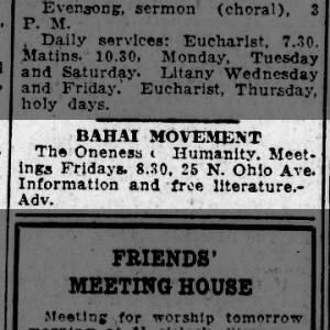 Baha'i meetings, address 