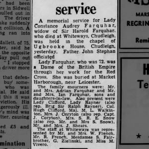 Obituary for Lady Constance Audrey Farquhar