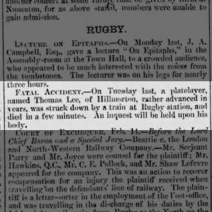 Fatal Accident - Thomas Lee of Hillmorton