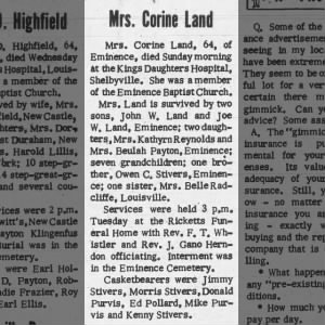 Obituary for Corine Land