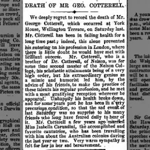 Death of George Cotterell, entertainer, 1877