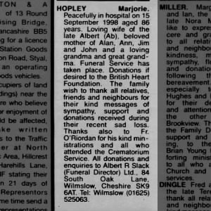 Obituary for Marjorie HOPLEY