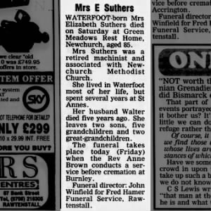 Obituary. Mrs E Suthers