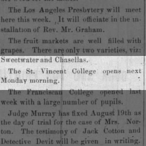 Santa Barbara, California, Sisters of Charity, St. Vincent's College, Reopens, 1875