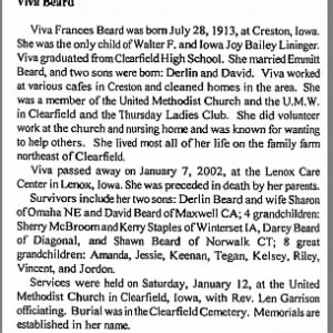 Obituary for Viva Frances Beard