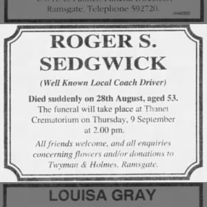 Obituary for ROGER S 1 SEDGWICK