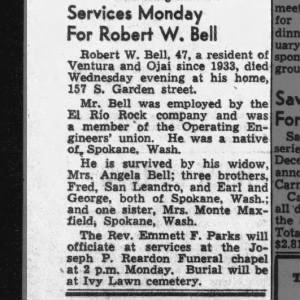Services Monday for Robert W. Bell