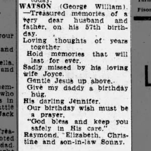 Post-death birthday wishes 1974 Middlesborough Gazette