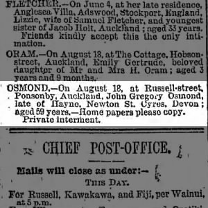 Death Notice of John Gregory Osmond 1888