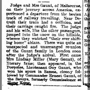 Judge & Mrs Gaunt train caught on fire near Detroit - + meeting of Gaunts in London