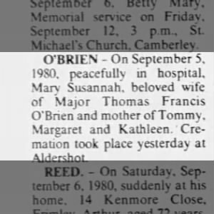 Obituary for Mary O'BRIEN