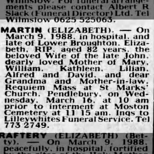 death notice Elizabeth Leighton (Martin)