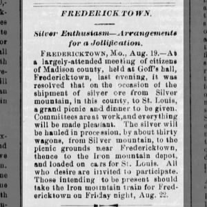 Silvermine celebration Fredericktown 1879 good