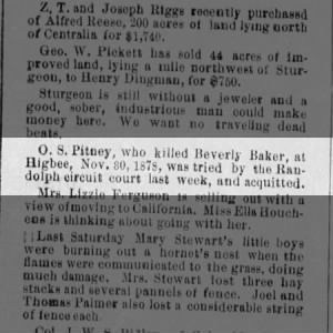O.S. Pitney Acquitted - Baker 9/16/1879