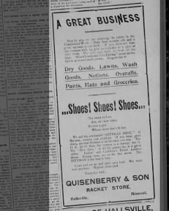 Ad for Quisenberry & Son: A Great Business, only four months old...