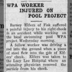WPA worker injured on pool project