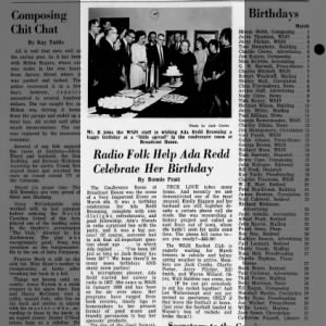 Ada Redd Browning, surprise birthday party at WSJS March 1968