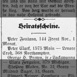 Peter Clark and Leonore Cross Marriage notice in German