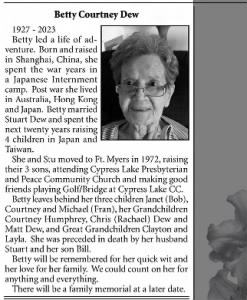 Obituary for Betty Courtney Dew