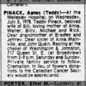 Obituary for Agnes Pinack
