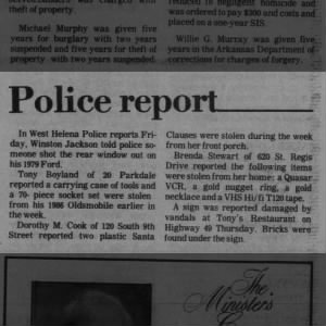 Police Report - Santas stolen - 8 Dec 1991 - The Daily World - Pg2 - Ms. Dot Cook