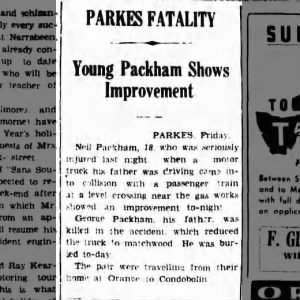 Parkes fatality, young Packham shows improvement