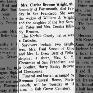 Obituary for Clarine Browne Wright