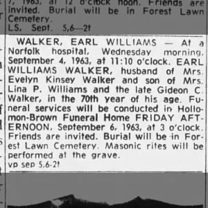 Obituary for EARL WILLIAMS WALKER WILLIAMS