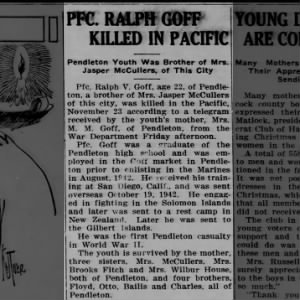 Obituary for PFC. RALPH GOFF