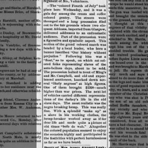 "Colored Fourth of July," Saline County Weekly Progress, August 7, 1886, 3