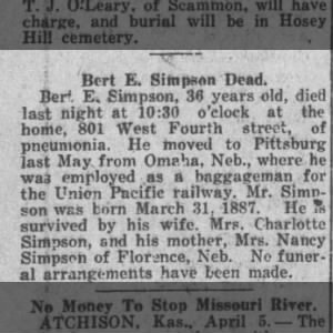 Obituary for Bert E. Simpson