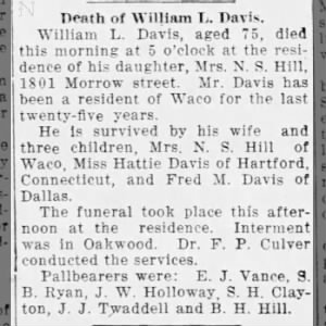 Obituary for William L Davis
