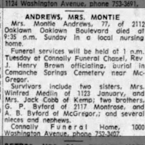 Obituary for Joe H ANDREWS MONTIE