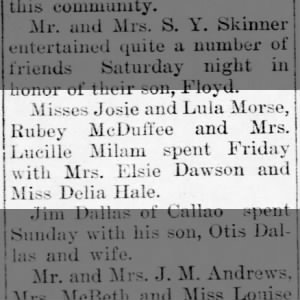 Misses Josie and Lula Morse, Ruby McDuffee. Future sisters-in-law. 7/11/1916