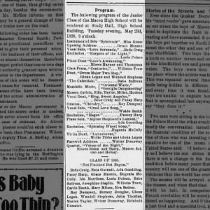 Macon High School Junior Program - Nota Garnett - 19 May 1899 - The Macon Democrat - Pg6