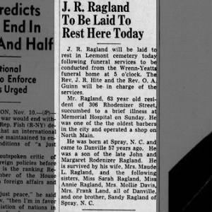 Obituary for J R Ragland