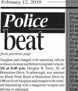 Police beat Feb.6 2010 Doulas B. Story.
