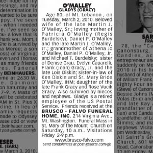 Obituary for GLADYS O'MALLEY