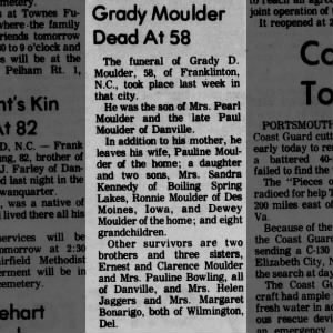 Obituary for Grady D Moulder