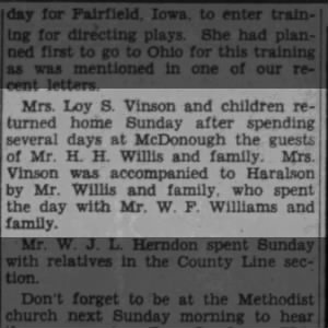 Mrs. Loy Vinson and Children vist Willis Family
