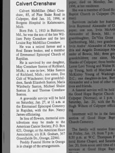 Obituary for Calvert Mc Millan Crenshaw