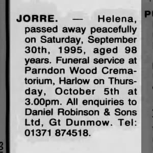 Obituary for Helena JORRE