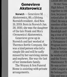 Obituary for Genevieve M Aksterowicz