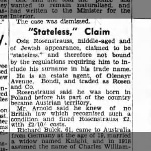 Stateless claim Osia Rosenstruss
The Daily Telegraph
02 Jun 1942, Tue ·Page 5