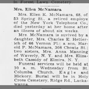 Obituary for Ellen K McNamara