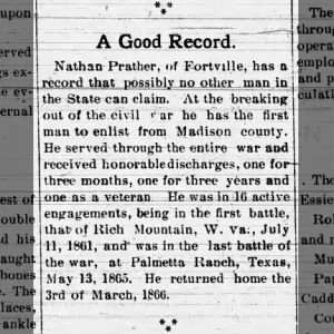 Nathan Prather, Civil War Record