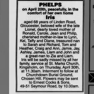 Obituary for Iris PHELPS