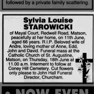 Obituary for Sylvia Louise STAROWICKI